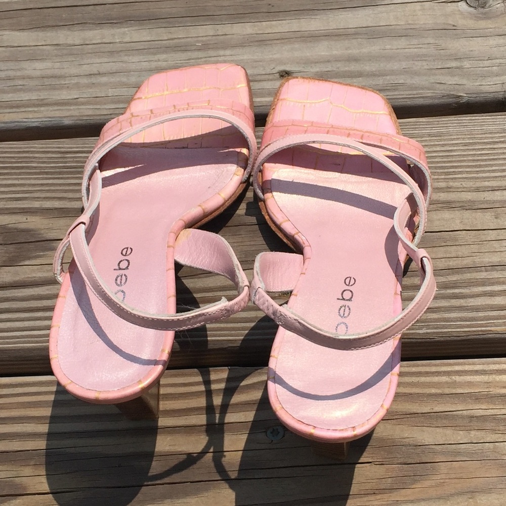 💲SOLD Bebe Pink Genuine Leather crocodile sandals - Picture 5 of 8
